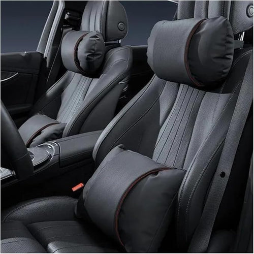 1/2PCS PU Leather Car Neck Pillow & Lumbar Support Cushion, Breathable Universal Seat Headrest Waist Pad, Soft Support Cushion for Daily Driving and Travel(B Style headrest)