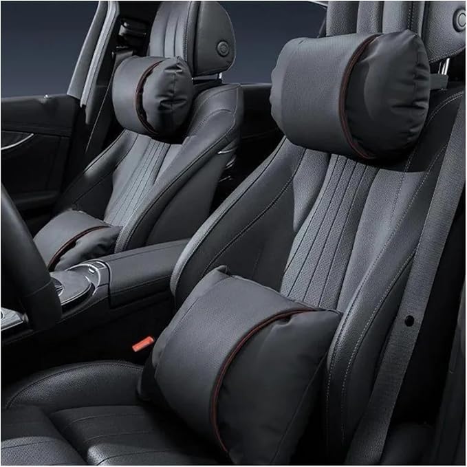 1/2PCS PU Leather Car Neck Pillow & Lumbar Support Cushion, Breathable Universal Seat Headrest Waist Pad, Soft Support Cushion for Daily Driving and Travel(D Style headrest)