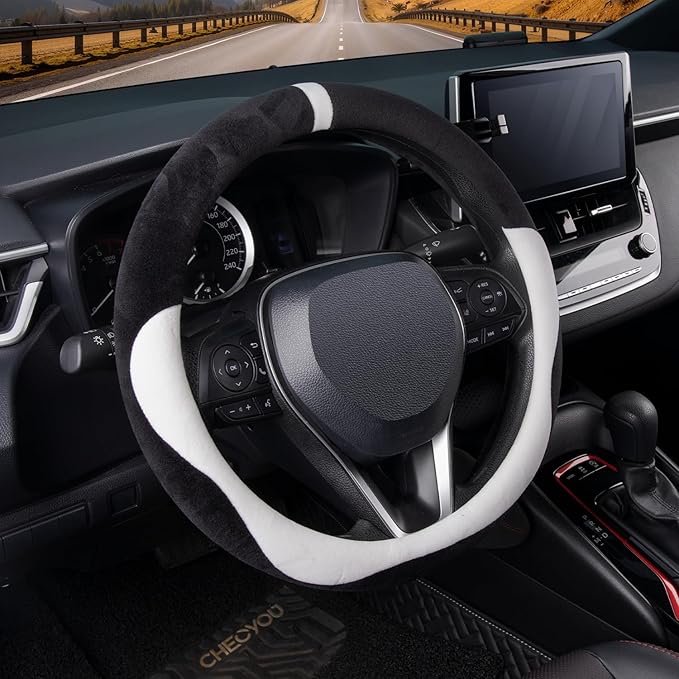 COFIT Plush Steering Wheel Cover Winter, Soft Warm Furry Grip Protector for Cars SUVs Trucks, Fits 14.5-15 Inch, Non-Slip Interior Accessory, White