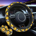 Yellow Sunflower Steering Wheel Cover - Sunflower Steering Wheel Cover Anti-Slip Car with 2 Pieces Car Coasters Suitable for Men Women