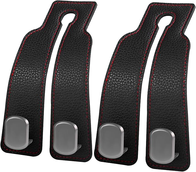 2PCS Car Seat Back Storage Headrest Hooks, Genuine Leather Double Metal Hook for Backseat Organizer for Men Women Car Organization Accessories (G)