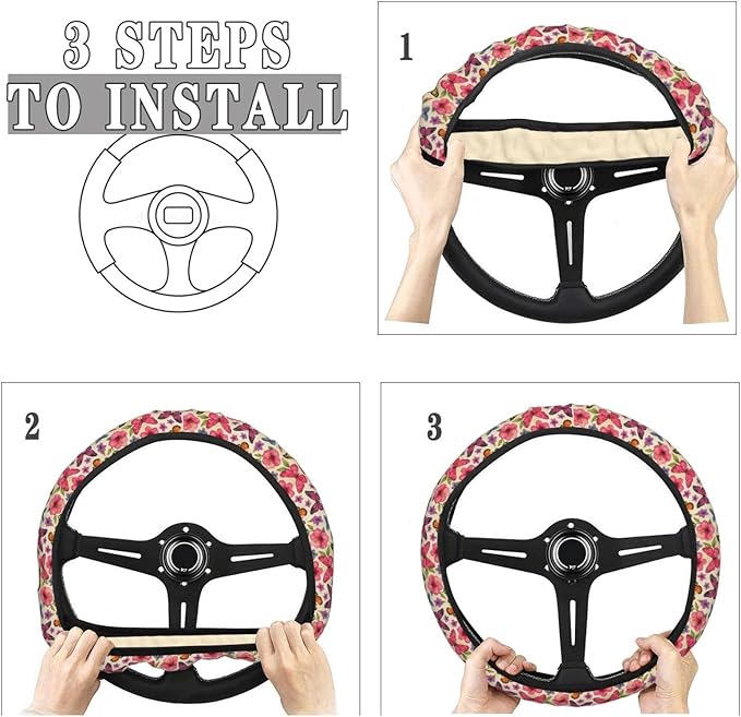 FeHuew Watercolor Butterfly Floral Steering Wheel Cover for Women, Girls 15 inch Universal Auto Car Anti Slip Wrap Steering Wheel Covers Fit for Vehicles, Truck, SUV