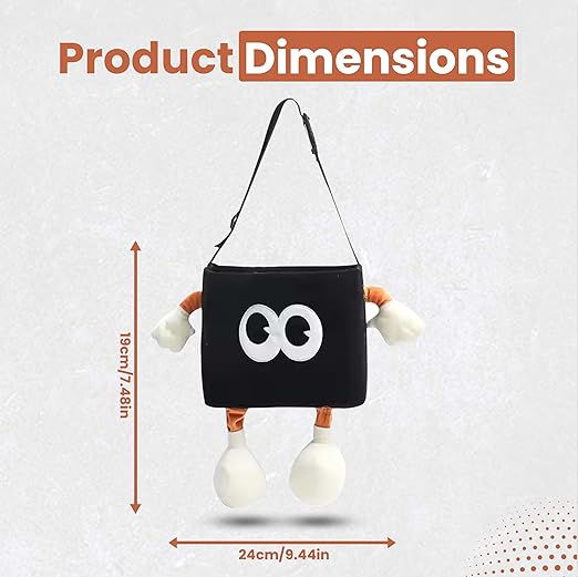 Hello Bro 2-in-1 Car Trash Can and Car Tissue Holder - Adorable Plush Design Car Trash Bin with Side Slot for Tissues, Easy Installation with Strap - Hanging Back Seat Car Organizer (Black)