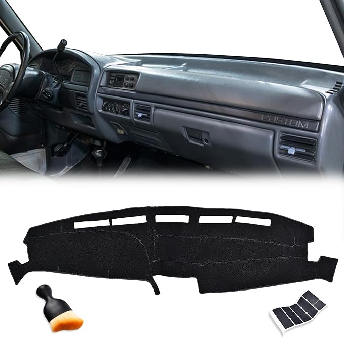Dash Cover Mat for Ford 1992 1993 1994 1995 1996 F150 F250 F350 with Dust Brush Non-Slip Dashboard Cover Mat Center Console Sunshield Protector Pad Interior Accessories