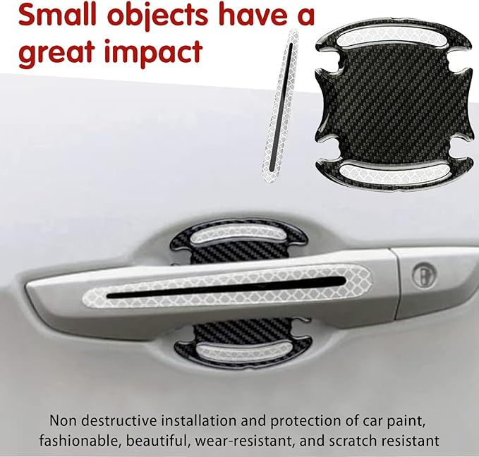 ijuicy 4 Set Reflective Car Door Handle Bowl Sticker, Carbon Fiber Car Door Handle Scratch Protector Cover (White)
