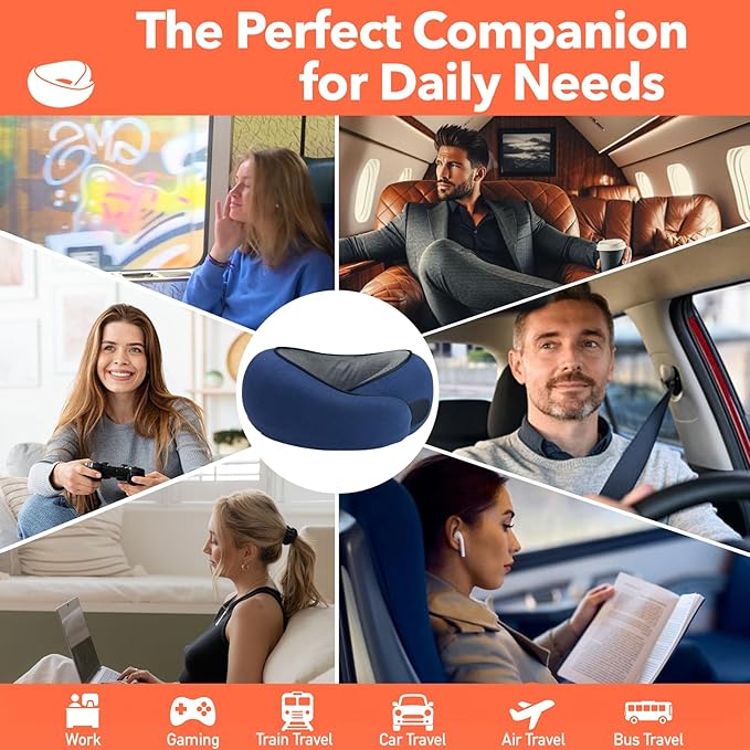 HWGIZP Travel Pillow | High-Density Memory Foam Pillow with 360° Surround Support. Ergonomically Designed. Ideal for Airplane Travel and Home Use.