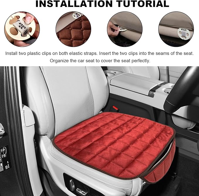 Car Seat Cushion, Soft Plush Auto Seat Cover with Non-Slip Silicone Bottom & Storage Pocket, Universal Breathable Vehicle Seat Cushion Pad for Car Truck SUV, Car Accessories (Red)