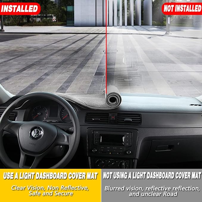 TUCAREST Dash Cover Fit for 2012 2013 2014 2015 Ho-nda Civic Nonslip Dash Cover Board Mat Sunshade No-Glare and Slip Pad Carpet Sunshield Protector Flannel Grey