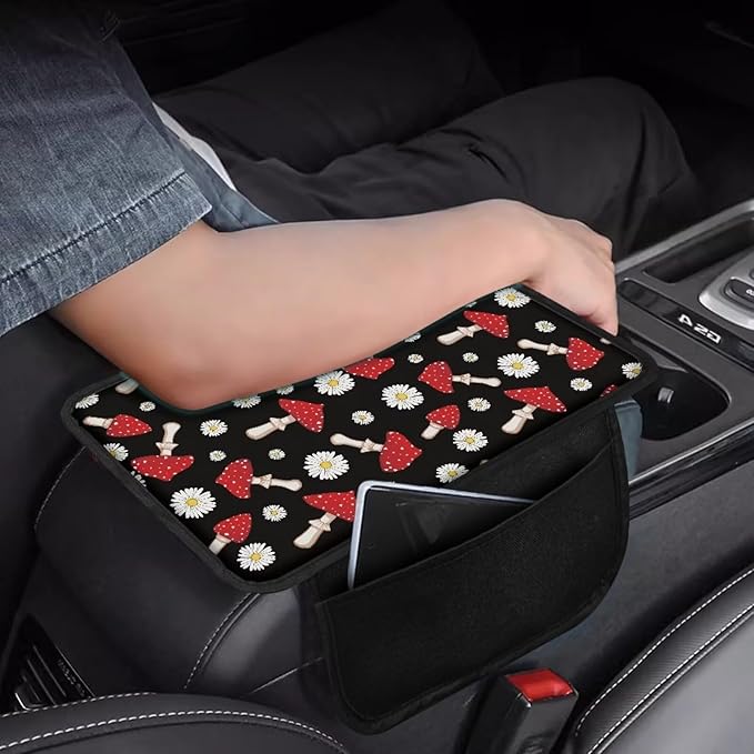 Dreaweet Mushroom Car Accessories Center Console Cover with Pockets Armrest Cover for Car Truck Van,Car Arm Rest Cover Pad Universal Center Console Cushion Pad