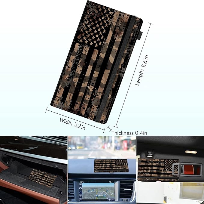 RAUEDWDJS Car Registration and Insurance Holder,Leather Vehicle Glove Box Organizer Wallet Case for Driver's License,ID Key Information Cards-Camouflage Flag