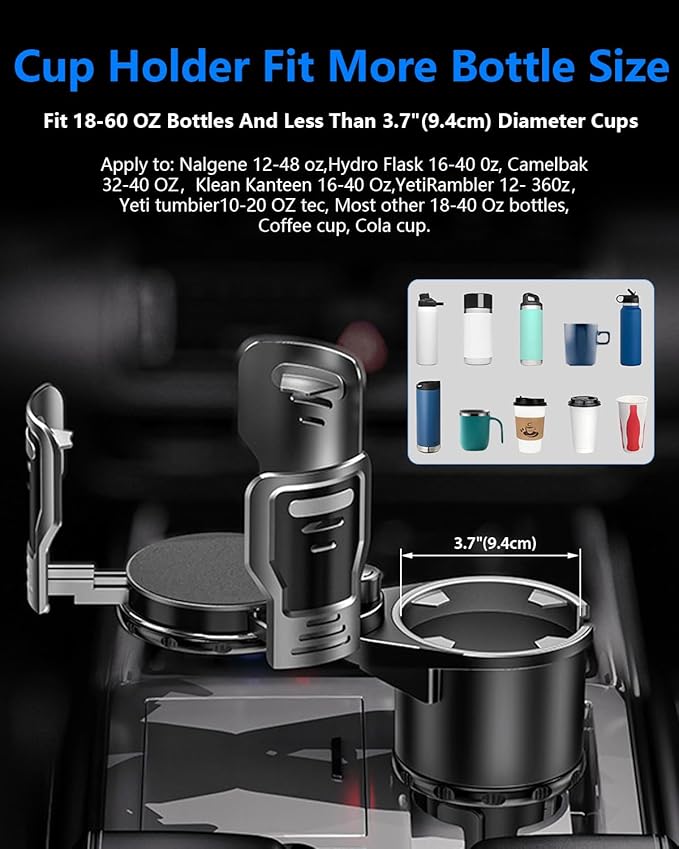 Cup Holder Expander for car 2 in 1 Multifunctional Car Cup Holder Extender Adapter with Adjustable Base Compatible with Hydro Flask,Yeti, Nalgene,32/40 oz Large Bottles Drinks Mugs-Large