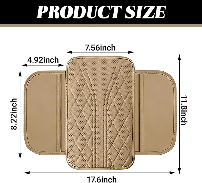 KoiLuvGo Upgraded Car Center Console Cover, Leather Auto Armrest Cover with 2 Storage Bags, Waterproof Center Console Protective Pad, Universal Cars Armrest Storage Box for Sedan, SUV, Truck (Beige)