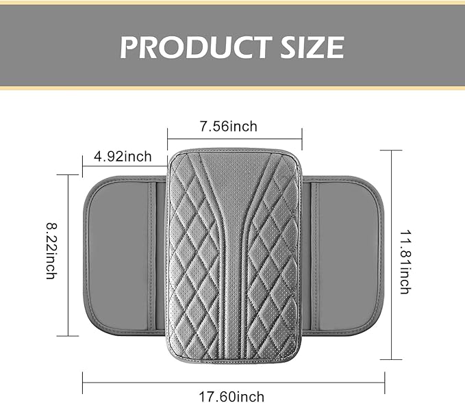 Car Center Console Cover, Leather Vehicle Armrest Protector Cushion with 2 Side Storage Bags, Auto Breathable Middle Interior Accessories, Universal for SUV, Sedan, Truck (Gray)