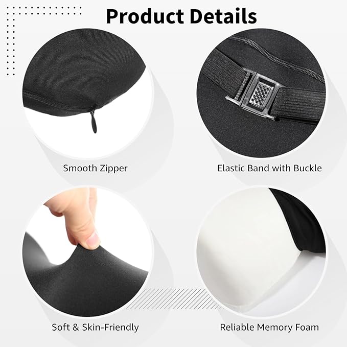 Car Seat Cushion Set, Memory Foam Headrest And Lumbar Support With Detachable Zipper Cover, Black