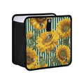 Car Trash Can Organizer Bin with Adjustable Strap for Back Front Seat Console Waterproof Leakproof Collapsible Portable 8.66 Inch Green Striped Sunflowers and Honey Bees