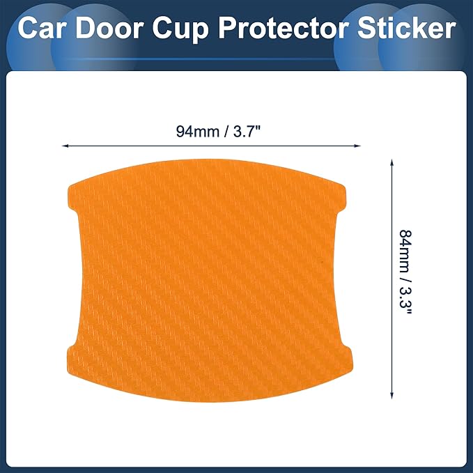 3D Car Door Handle Scratch Protector, 84x94mm Removable Magnetic Car Door Handle Protective Film Orange, 4 Pcs