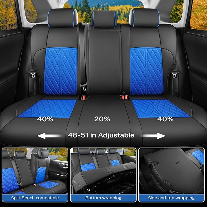 DuDuWang Seat Covers Custom Fit for 2024 2025 2026 Tacoma Pickup Truck Seat Cover Protector Cushion with Faux Leather Waterproof (BlackBlue, Full Set)