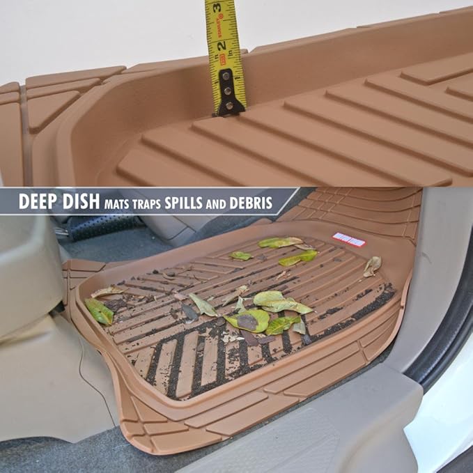 BDK Beige Heavy Duty Front & Rear Rubber Floor Mats Universal Liners for Car SUV Van & Truck, All Weather Protection with Anti-Slip Nibs, Fit Contours of Most Vehicles