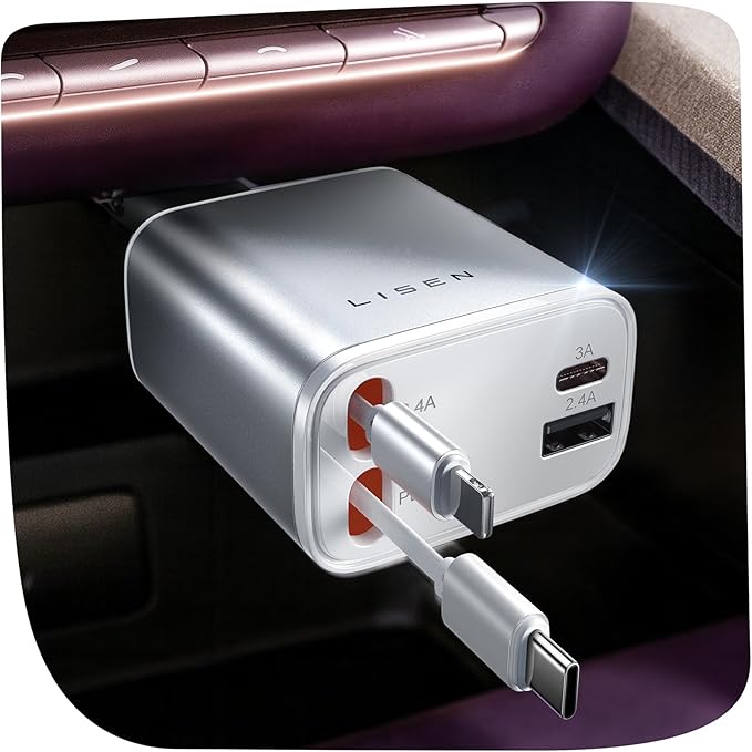 LISEN Retractable Car Charger for iPhone 17 Pro Max, 75W Retractable Car Charger, Cute Girly Car Accessories for Women, Valentines Day Gifts for Men Women, fit iPhone 16 15 14 Samsung Galaxy