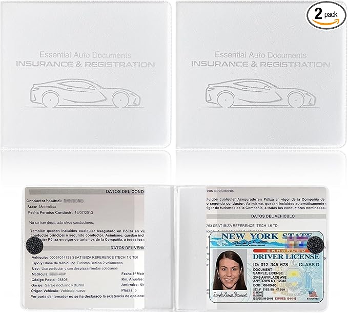 Ziciner Car Registration Insurance Holder, 2Pack Essential Auto Card Document Glove Box Organizer with Touch Fastener, Vehicle Interior Accessories Perfect for Most Car, Truck, SUV (White/Small Car)