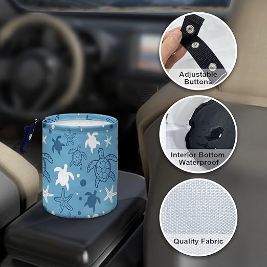 Turtle Print Hanging Car Trash Bag Car Trash Can with Adjustable Buttons Collapsible Multipurpose Car Storage Bag Road Trip Essentials