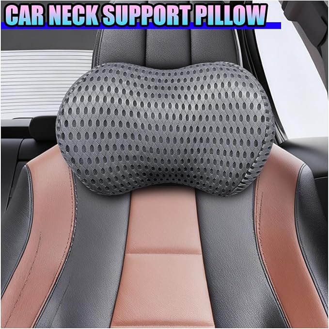 Ergonomic Memory Foam Car Neck Pillow with Adjustable Strap & Machine-Washable Cover - Long-Lasting Support for Long Drives & Office Uses(Darkgray)