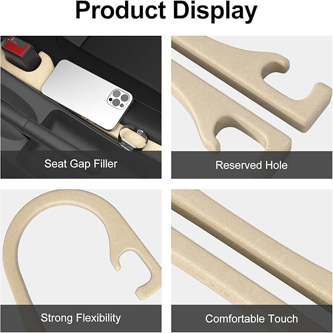 JAGAOSL Car Seat Gap Filler, Universal Fits Car SUV Truck PU Leather Crevice Blocker, Between Seat and Center Console, Stops Cellphone Wallet Keys Coins from Dropping, 2 Pack Beige