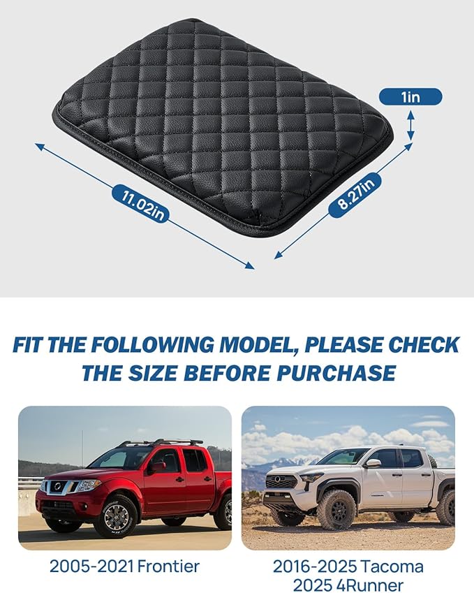 JOYTUTUS Center Console Cover Compatible with 2016-2025 Tacoma & 2025 4Runner & 2005-2021 Frontier, Leather Armrest Cover for Car, Middle Console Cover Lid, Car Arm Rest Cover Pad Cushion
