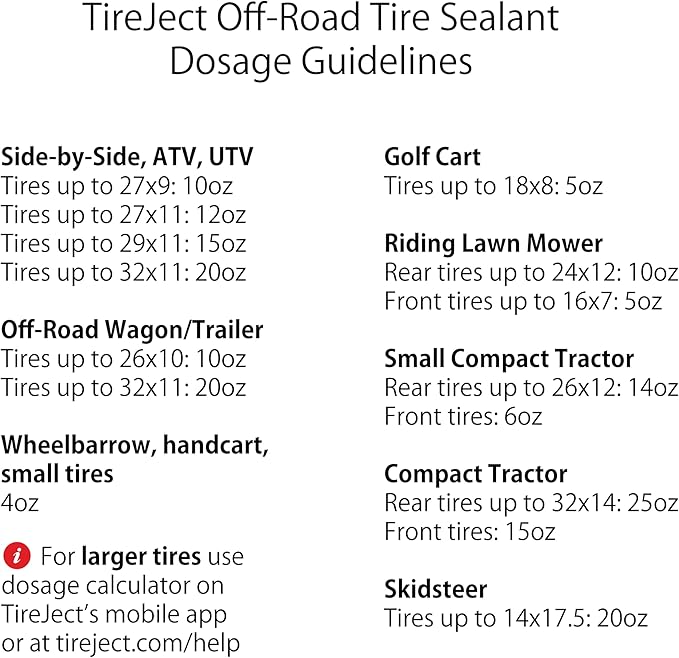 TireJect Off-Road Tubeless Tire Sealant Kit: Fix a Flat Tire & Prevent Flat Tires, Seal Punctures Leaks Dry Rot Thorns Nails Screws, tire Repair Slime, Puncture tire Sealer (40oz, 4-Tire Value Pack)