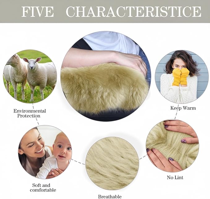Frienda Furry Armrest Cover Auto Center Console Cover Car Soft Console Pad, Real Sheepskin Wool Soft Fluffy Auto Center Armrest Pad for Most Car Decoration Protector (Champagne)