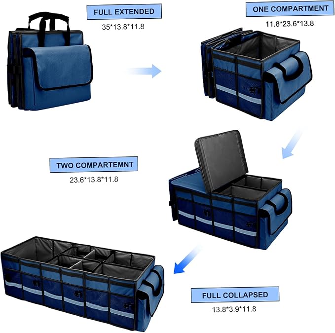 GDNasist Car Trunk Organizer and Storage with Removable Leakproof Cooler Bag, 6 Removable Dividers for Custom Space, Collapsible Trunk Storage with Non Slip Bottom, Foldable Cover for SUV, Jeep, MPVs