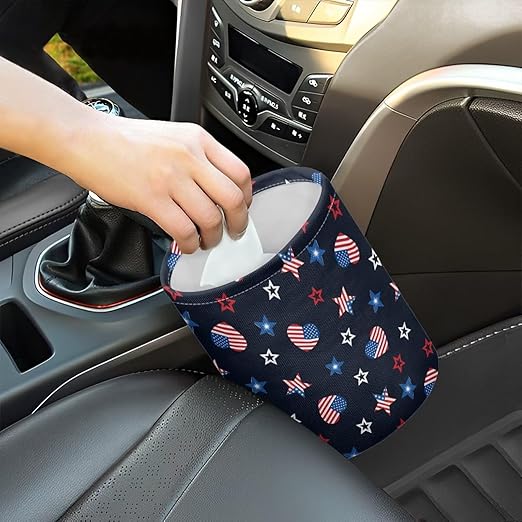Brosoneto American Flag Star Car Trash Can Waste Basket Portable Car Garbage Bin Collapsible Accessories Trash Can for Car SUV Trucks Universal