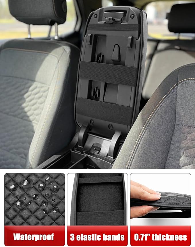 KBH Center Console Armrest Cover for 2018-2024 Chevy Equinox, GMC Terrain, Vinyl Leather Interior Accessories, Middle Console Lid Protector, Arm Rest Cushion Pad, Anti-Scratch, Black