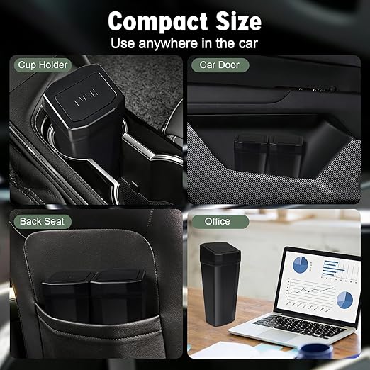Car Trash Can with Lid - 2 Packs Mini Car Garbage Can Bin for Cup Holder - Black Small Leakproof Vehicle Trash Bin for Back Seat, Cute Automotive Accessories Organizers and Storage for Door SUV Truck