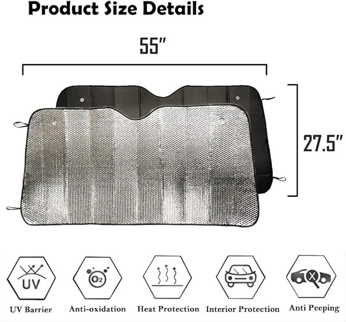Big Ant Windshield Sun Shade,Car Window Sunshade as Bonus,Best Car Sun Shade Folded Front Window Shade Sun Visor Shield Shade Keeps Vehicle Cool-Black(55" x 27.5")