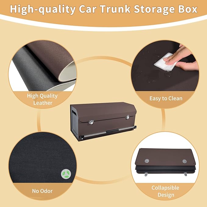 XCF Car Trunk Organizer for SUV Car Trunk Storage Organizer with Lid and Sturdy Handle Collapsible Trunk Organizer for Truck, Sedan, Van (Brown, 27.1 x 11.4 x 12.2in)