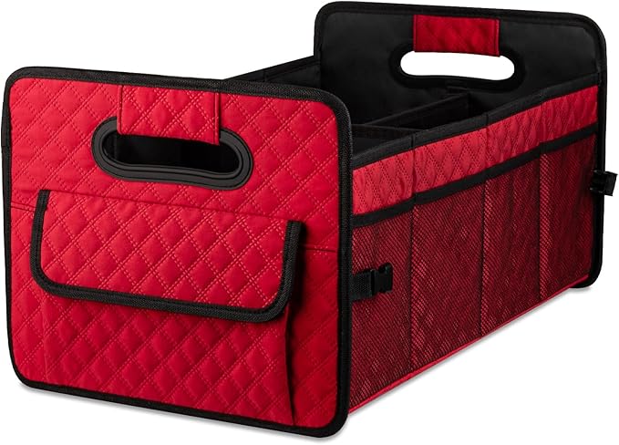 JiatuA Car Trunk Organizers and Storage for SUV, Collapsible Multi Compartment Container Box Adjustable Car Accessories for Women Men, Red