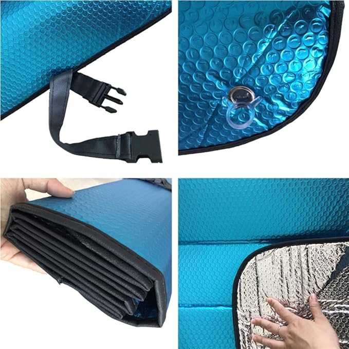 Car Windshield Sunshade-Thicken 5-Layer Bubble Block Heat and Sun UV Rays,Front Windshield Sun Shade,Sun Visor for Car- Keeps Your Vehicle Cool - 57 x 27.5 Inch (Blue)