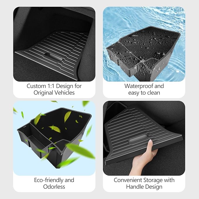 Safixion Bins with Lids for New Model Y Juniper 5 Seater Rear Trunk 2025-2026 Rear Storage Trunk Storage Box TPE Material Side Cargo Organizer Boxes Custom Fit Tesla Model Y Juniper Accessories-6PCS