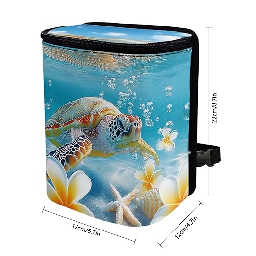 Talayituse Turtle Starfish Conch Plumeria Print Car Trash Can with Lid, Leak Proof Auto Trash Bag Hanging Vehicle Garbage Can Multipurpose Storage Container for Back Seat Road Trip