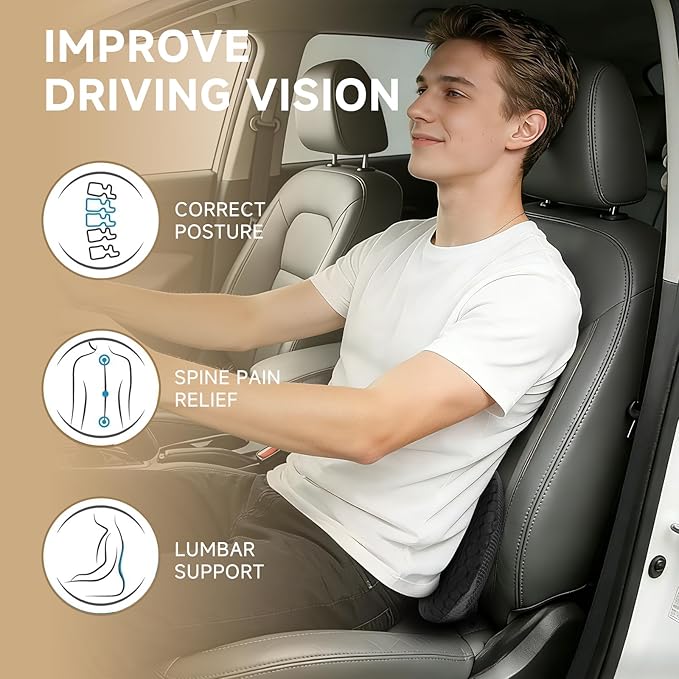 Car Seat Cushion - Memory Foam Car Seat Pad - Sciatica & Lower Back Pain Relief - Car Seat Cushions for Driving - Road Trip Essentials for Drivers(3D Black)