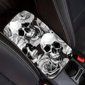 CREATCABIN Skull Auto Center Console Cover Car Armrest Pad Auto Armrest Storage Box Pad Soft Anti-Slip Lines Waterproof Car Accessories Interior with Elastic Band for Vehicle SUV Truck 12.6×7.5in