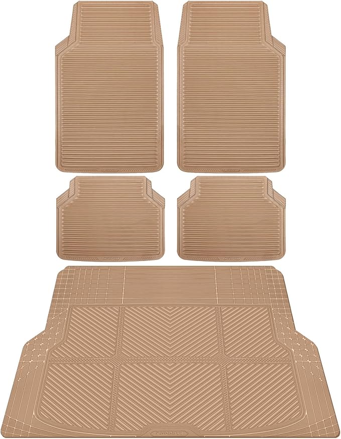 CAR PASS Tan Rubber Car Floor Mats & Cargo Liners, All Weather Car Mats & Trunk Mats,Waterproof Automotive Floor Mats Trim to Fit for Most Cars Sedans SUVs Vans, Durable Heavy Duty Anti-Slip,Beige