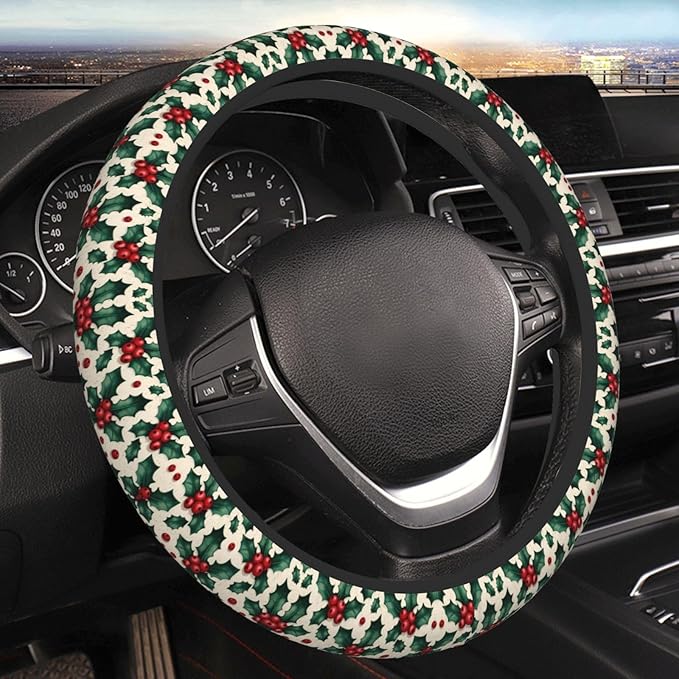 Christmas Pattern Print Neoprene Steering Wheel Covers Women Men Car Accessories, Universal 15 Inch Fit Auto, Suvs, Truck