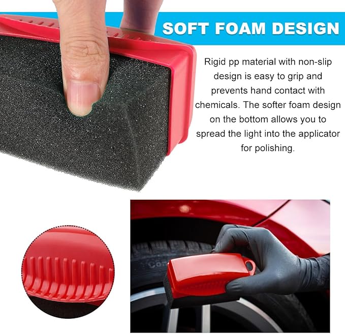 2 PCS Tire Shine Applicator, Flat Dressing Waxing Sponge Pads With Lid Cover, Reusable Polishing Cleaning Foam Applicators With Rectangular Box, Car Accessories (Red)