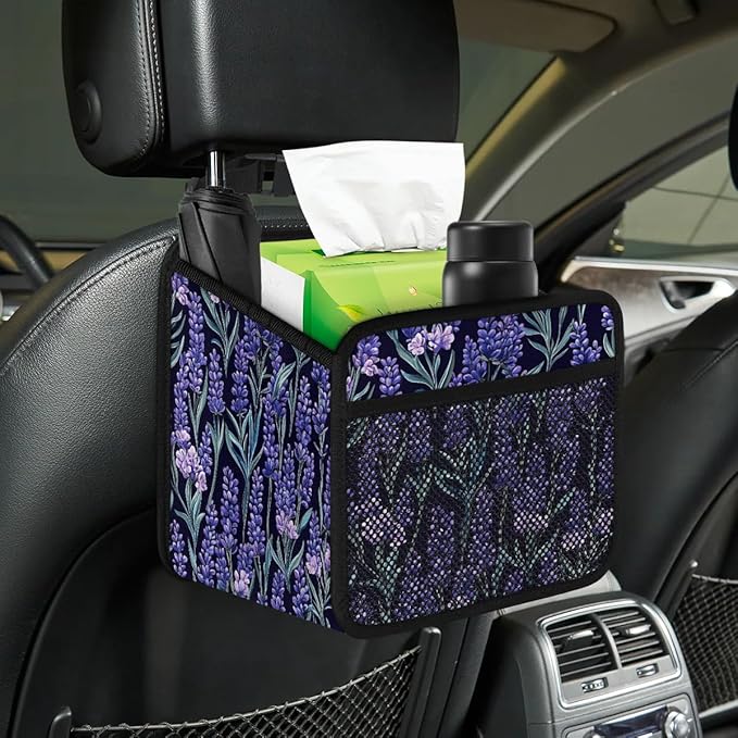 Lavenders Purple Dark Car Backseat Organizer PU Leather Automotive Back Seat Storage Bag Universal Hanging Garbage Box Travel Accessories Foldable