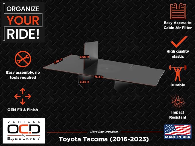 Vehicle OCD - Center Console Divider, Tray, and Glove Box Organizer for Toyota Tacoma (2016-2023) - Made in USA - SLX501