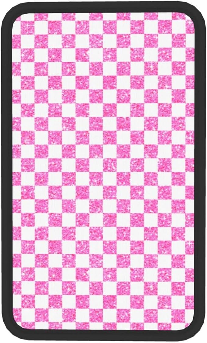 Glitter Pink White Checkered Chessboard Flag (2) Car Armrest Pad Cute Cars Center Console Cover Auto Handrail Box Cushion Armrests Cover