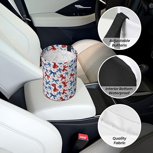 Patriotic Bow Car Trash Can Leak-Proof Waterproof Hanging Trash Bin Collapsible Garbage Can for Car Accessories Travelling Camping