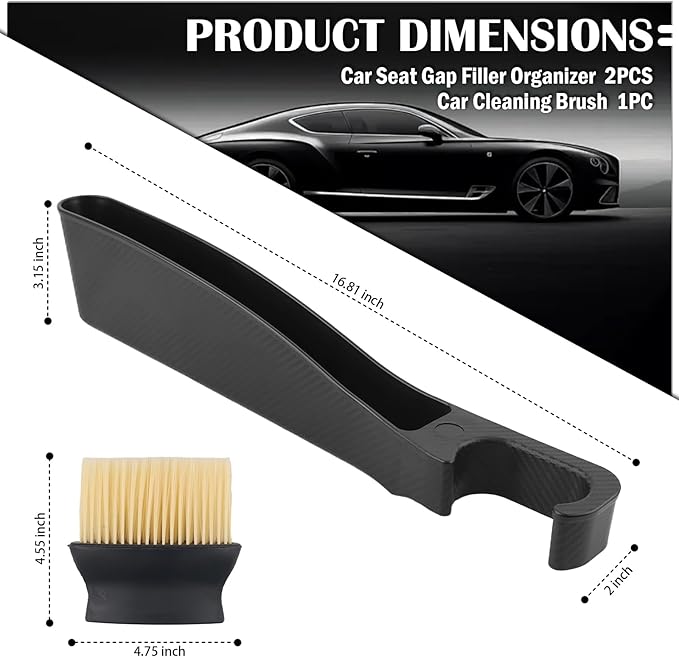 2 Pack Car Seat Gap Filler Organizer with Cars Interior Brush,Anti-Drop Car Seat Gap Plug with Storage Slot for Phone/Keys,Universal in Between Cars Seats Catcher Fit 1.57-1.96"